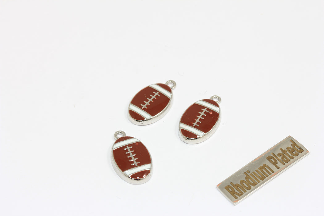10x16mm Rhodium Plated Rugby Ball Charm, Enamel American Football Pendant, ZRCN898-2