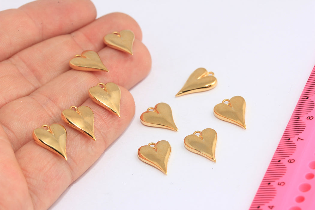 12x16mm 24k Shiny Gold Heart Charms, Love Necklace Medallion, MTE87
