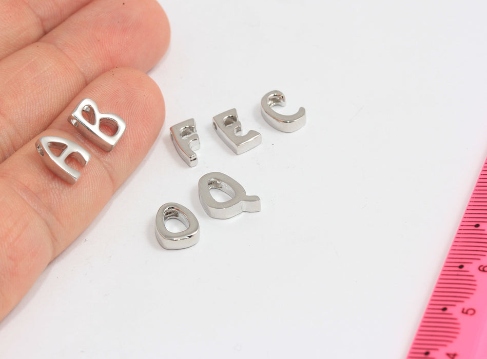 6x9mm Rhodium Plated Letters, Mini Letter Beads, Letter Necklace, HRF46