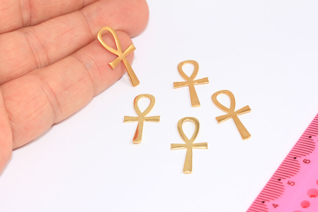 12x23mm 24k Shiny Gold Plated Ankh Charms, Ankh Necklace Pendant, Gold Ankh Charm, Egyptian Cross Charms, ZRCN359