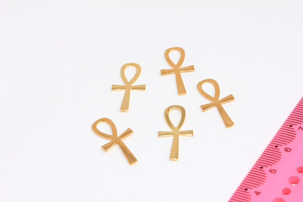 12x23mm 24k Shiny Gold Plated Ankh Charms, Ankh Necklace Pendant, Gold Ankh Charm, Egyptian Cross Charms, ZRCN359