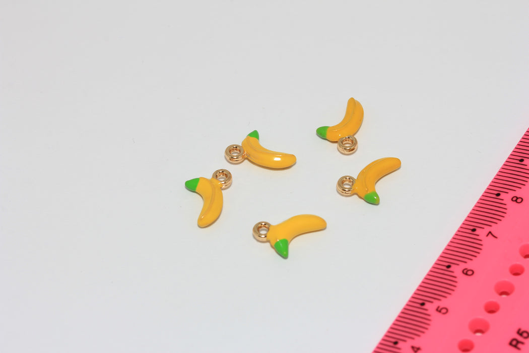 7x14mm Yellow Enamel Banana Charms, Banana Pendant, Cute Enamel Drop Charms, Bracelet Fruit Beads, ZRCN3-2