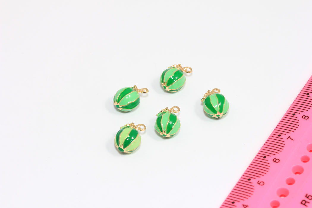 7x10mm Green Enamel Watermelon Charms, Watermelon Pendant, Cute Enamel Drop Charms, Bracelet Fruit Beads, ZRCN3-3