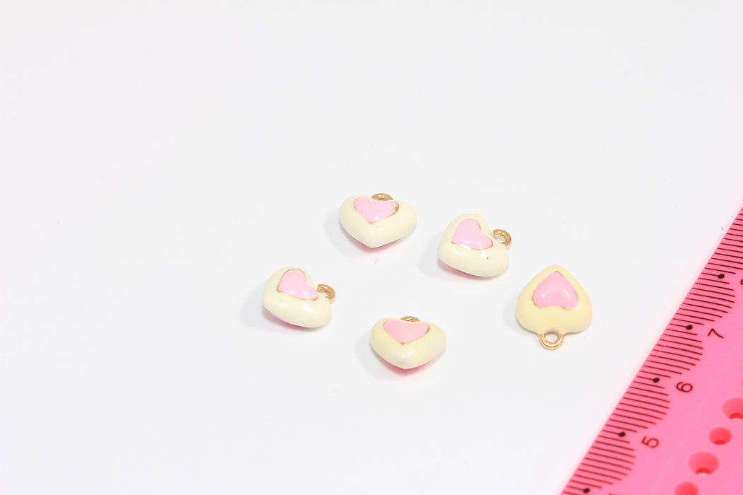 10x12mm White Enamel Heart Charms, Cute Mini Heart Necklace Charm, Puffed Enamel Heart Charms, ZRCN219-1