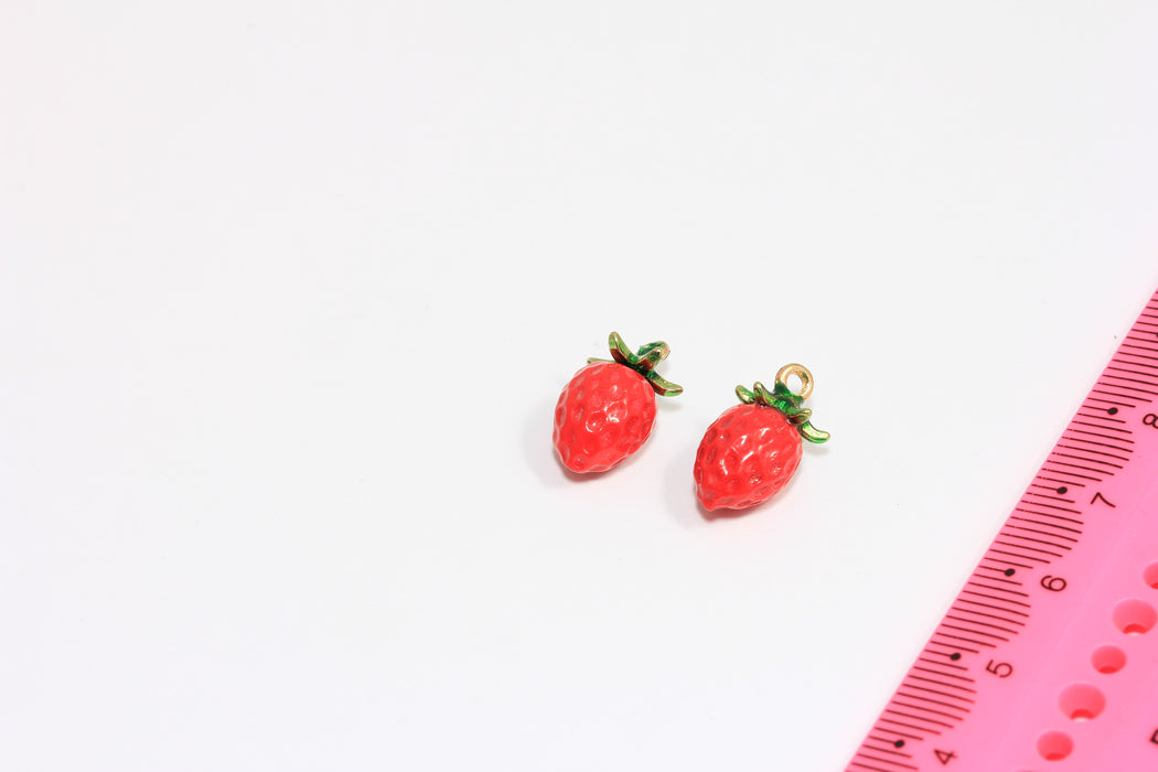 8x16mm Red Enamel Strawberry Charms, Strawberry Pendant, Cute Enamel Drop Charms, Bracelet Fruit Beads, ZRCN219-3