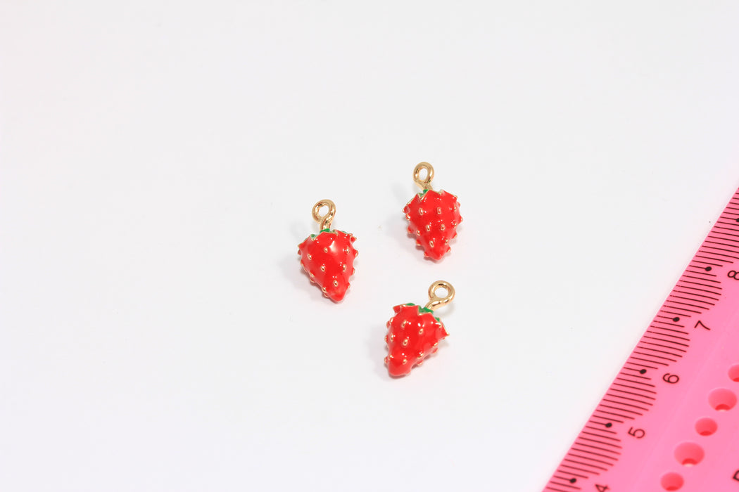8x15mm Red Enamel Strawberry Charms, Strawberry Pendant, Cute Enamel Drop Charms, Bracelet Fruit Beads, ZRCN219-4