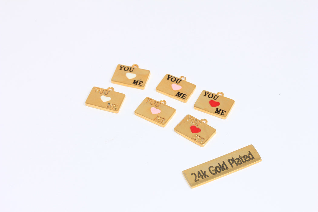 Ciondoli a forma di busta con lettera, 10x17 mm, 24 pezzi, oro lucido, ciondolo a forma di busta, busta con cuore blu, MLS525