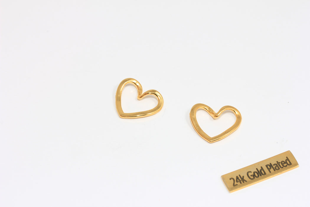 15x17mm 24k Shiny Gold Heart Charms, Connector Charms, Heart Pendant, Heart Charms, Outline Heart Charm, XP314-2