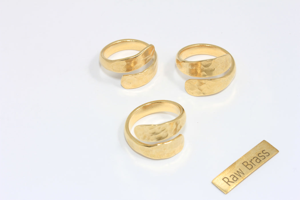18mm Raw Brass Ring, Adjustable Ring Settings, Hammered Cuff Rings, Wrapping Rings, Raw Brass Statement Rings, BRT64