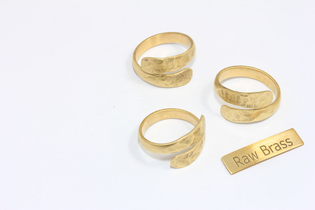 17mm Raw Brass Ring, Adjustable Ring Settings, Hammered Cuff Rings, Wrapping Rings, Raw Brass Statement Rings, BRT64