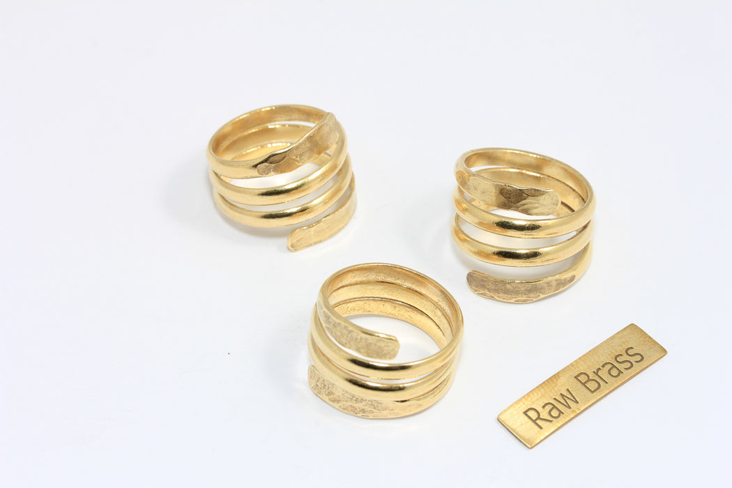17mm Raw Brass Ring, Adjustable Ring Settings, Hammered Cuff Rings, Triple Wrapping Rings, Raw Brass Statement Rings, BRT19