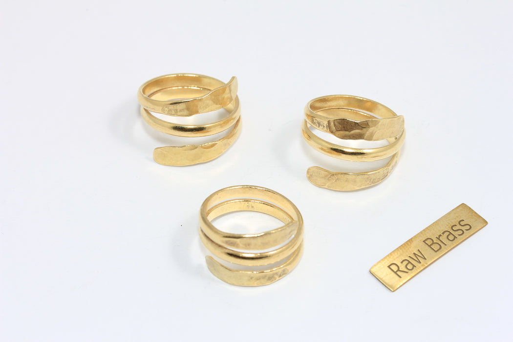 17mm Raw Brass Ring, Adjustable Ring Settings, Hammered Cuff Rings, Triple Wrapping Rings, Raw Brass Statement Rings, BRT115