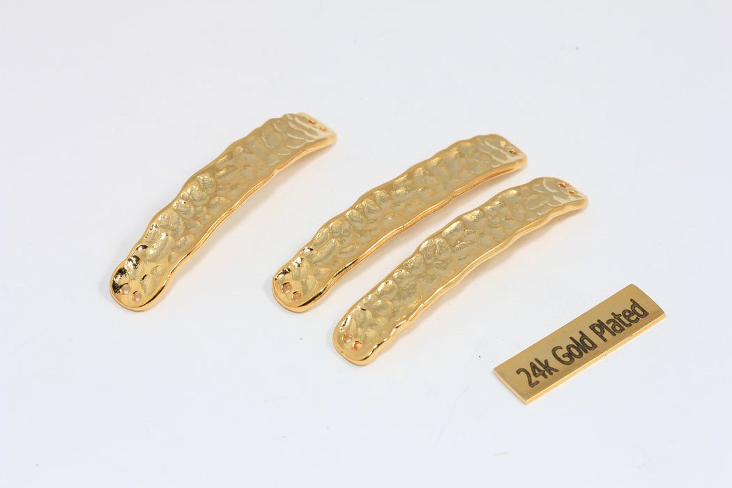 8x42mm 24k Shiny Gold Curved Hammered Bar, Hammered Bracelet Connector, Bracelet Settings, CMR51