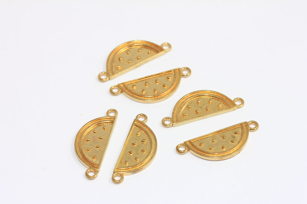 9x24mm Raw Brass Watermelon Charms, Watermelon Connector Charms, Two Loop Watermelon Pendant, Fruit Charms, XP392
