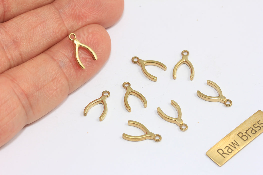 7x12mm Raw Brass Wishbone Pendant, Lucky Charm, Brass Wishbone Charms, Wishbone Jewelry, Wish Charms, XP313