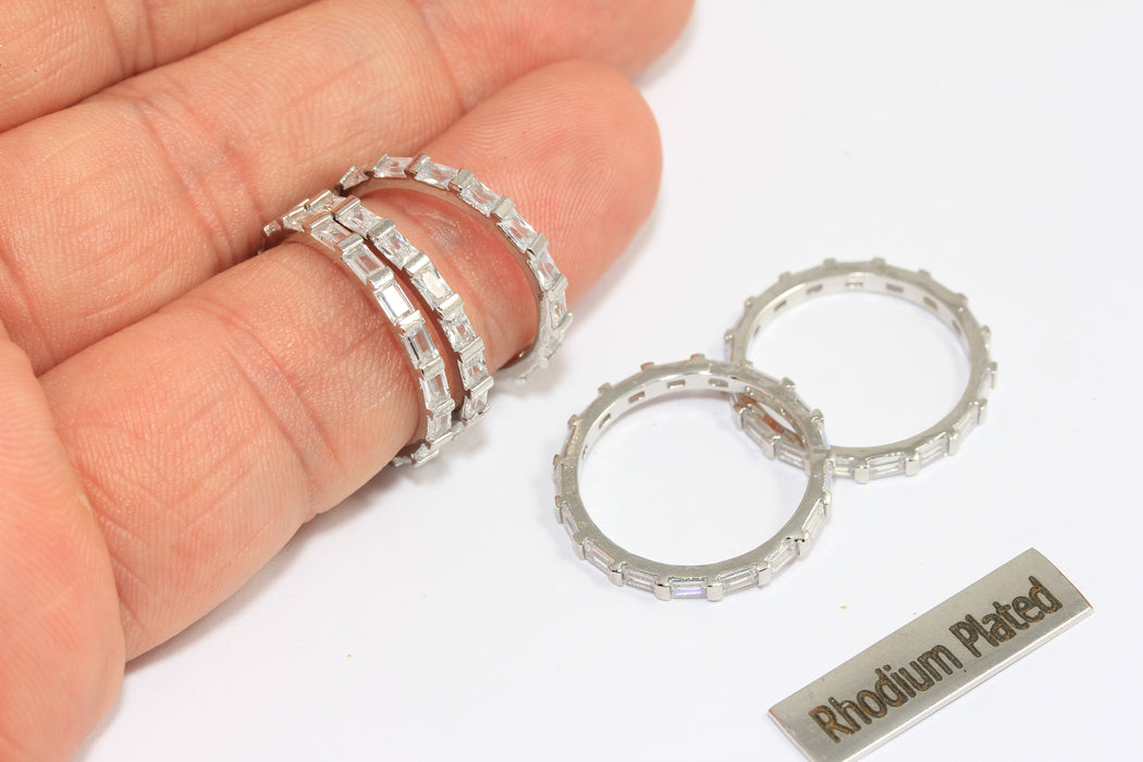 17mm Rhodium Plated Micro Pave Rings, Dainty Rings, CZ Stacking Rings, White Stone Tiny Rings, CMR40