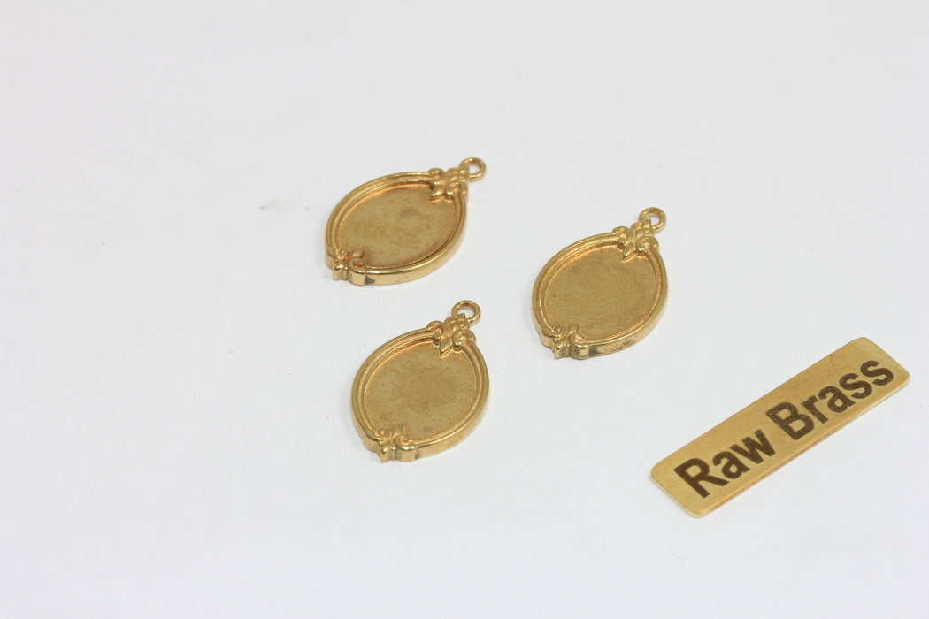 Raw Brass Bezel Frame Pendant, Inner 11x13mm , Brass Pendant Setting, Oval Blank Bezel for Jewelry Making, DIY Jewelry Supply , Zrcn959
