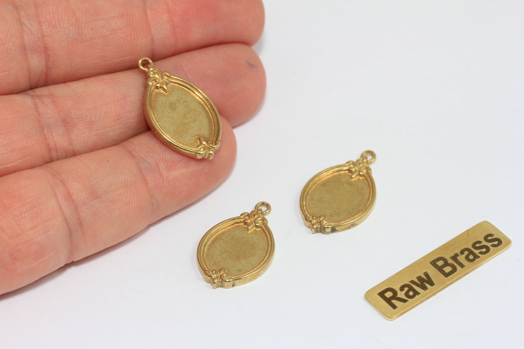 Raw Brass Bezel Frame Pendant, Inner 11x13mm , Brass Pendant Setting, Oval Blank Bezel for Jewelry Making, DIY Jewelry Supply , Zrcn959