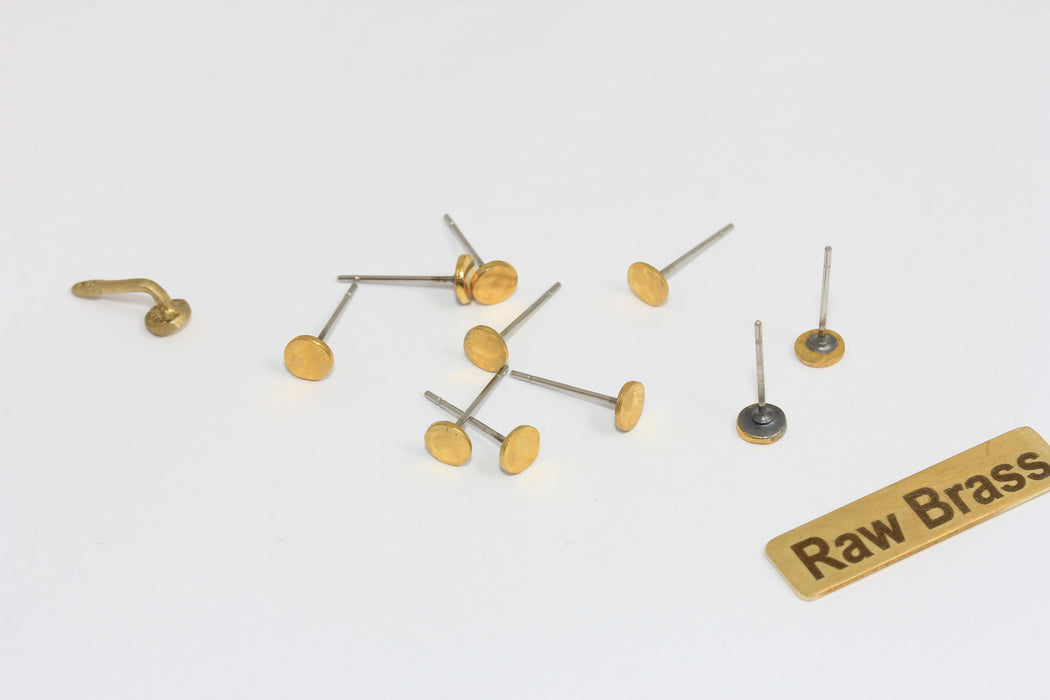 5mm Raw Brass Earring Stud, Raw Brass Flat Pad Stud Earrings, Jewelry Making Supplies, DIY Earring Components , Zrcn963