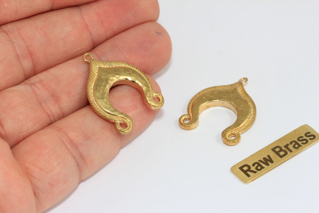 Raw Brass Hammered Horn Necklace Charm , Horn necklace, MGN186