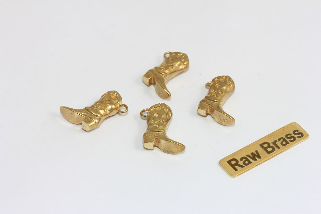 Raw Brass Cowboy Boot Charm, Western Boot Pendant, Rustic Boot Charm for Jewelry Making , Zrcn949