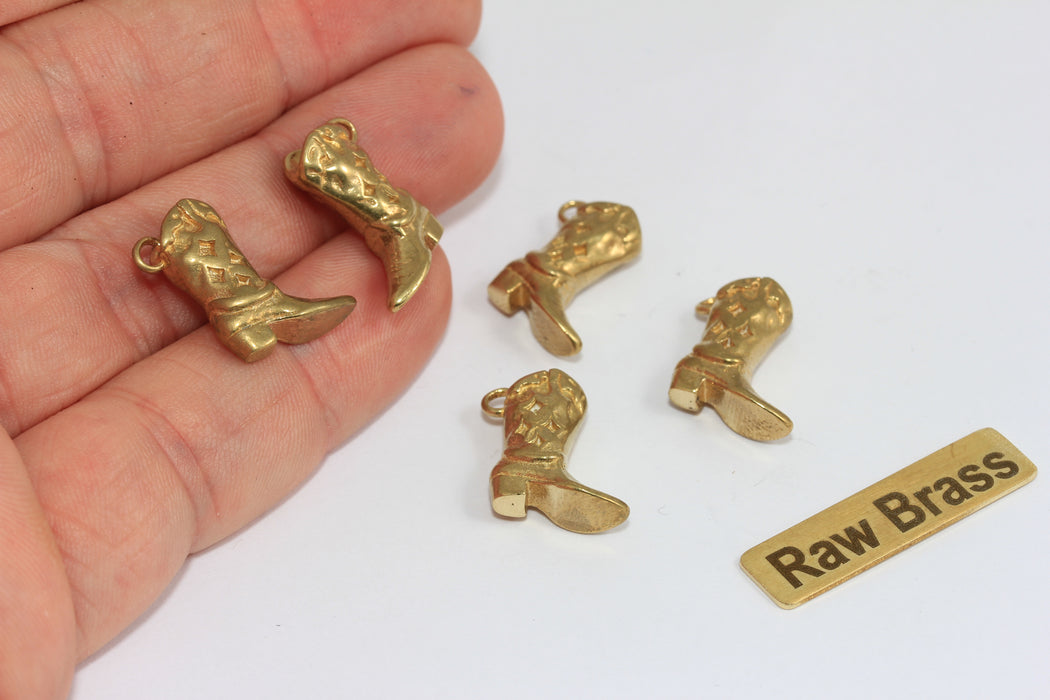 Raw Brass Cowboy Boot Charm, Western Boot Pendant, Rustic Boot Charm for Jewelry Making , Zrcn949