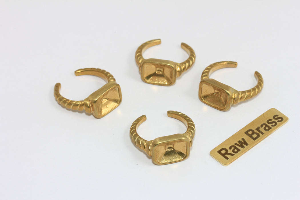 Raw Brass Open Ring Blank, Adjustable Statement Ring Base, Square Bezel Ring for Jewelry Making , Zrcn991
