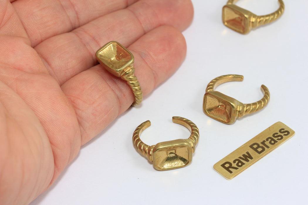 Raw Brass Open Ring Blank, Adjustable Statement Ring Base, Square Bezel Ring for Jewelry Making , Zrcn991