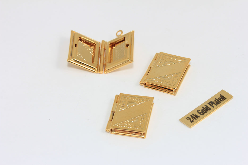 24k Shiny Gold Plated Book Locket Pendant, Hinged Mini Book Charm, Opening Book Necklace Component, Vintage Style Jewelry Supply , Zrcn955