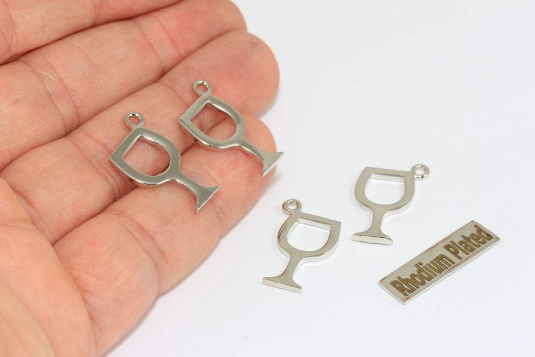 Rhodium Plated Martini Glass Charm, Cocktail Glass Pendant, Silver Tone Drink Charm, Jewelry Making Supply , Zrcn953