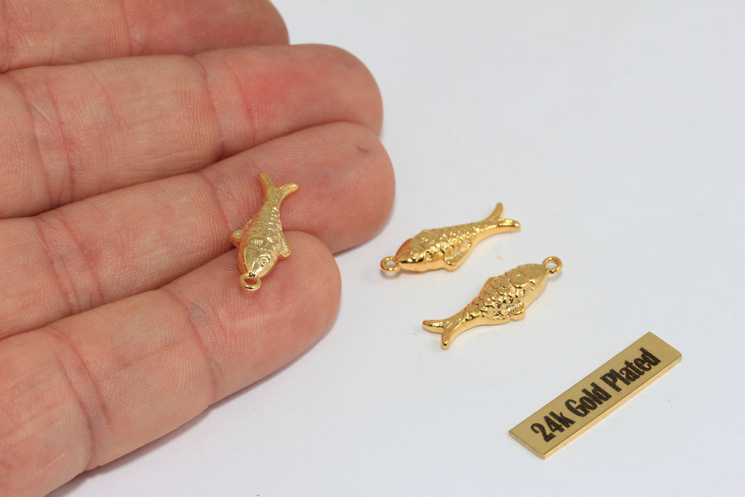 24k Gold Plated Fish Pendant, Gold Fish Charm for Jewelry Making, Decorative Animal Pendant, DIY Jewelry Supply , Zrcn989