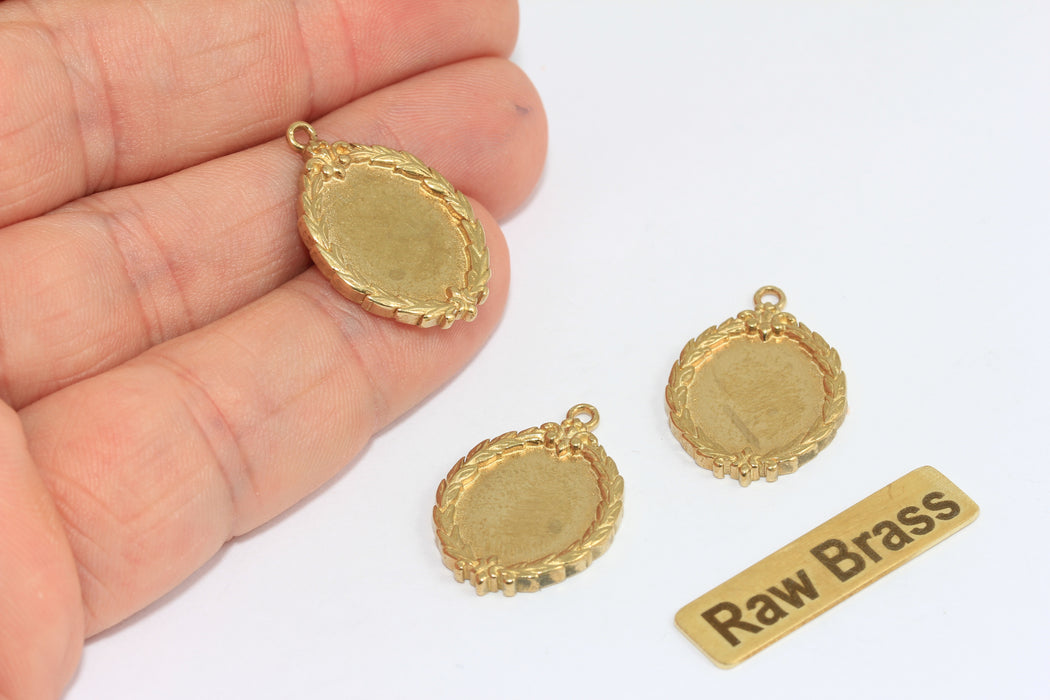 Raw Brass Bezel Frame Pendant, Inner 12x16mm , Brass Pendant Setting, Oval Blank Bezel for Jewelry Making, DIY Jewelry Supply , Zrcn971