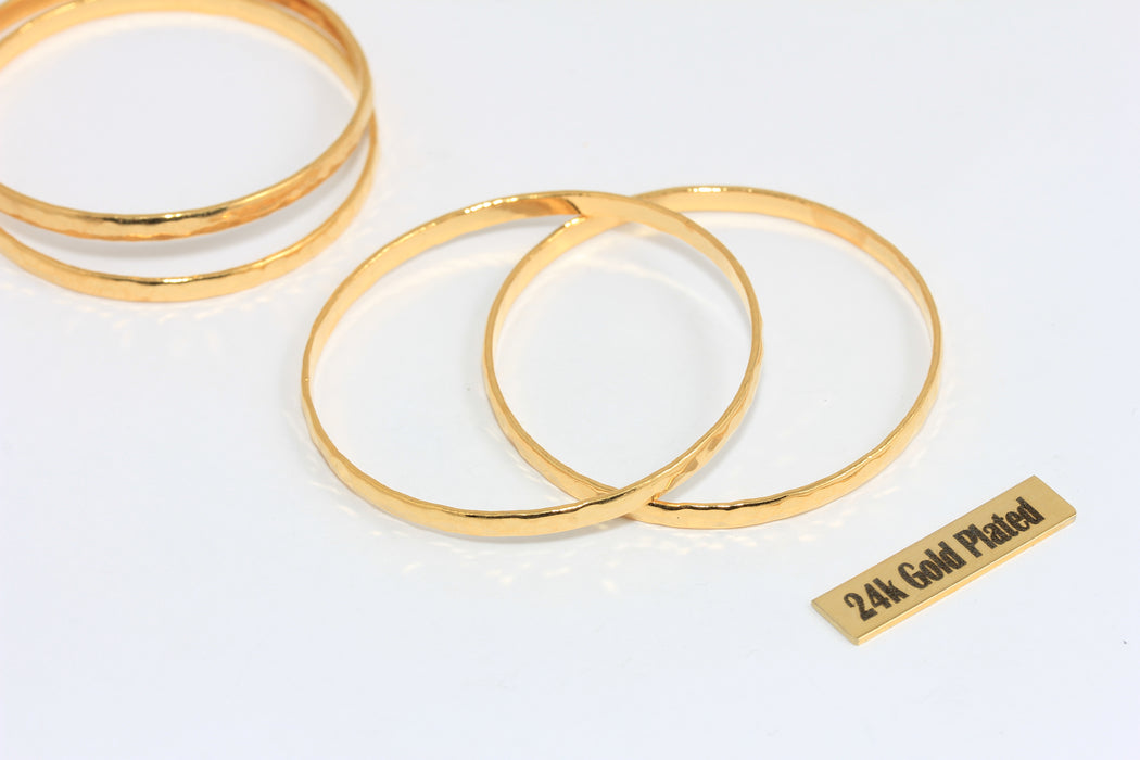 Handmade 24k Gold Plated Brass Bangle Bracelet, Minimalist Round Gold Cuff Bangle, Inner 40mm Jewelry Making , Zrcn970