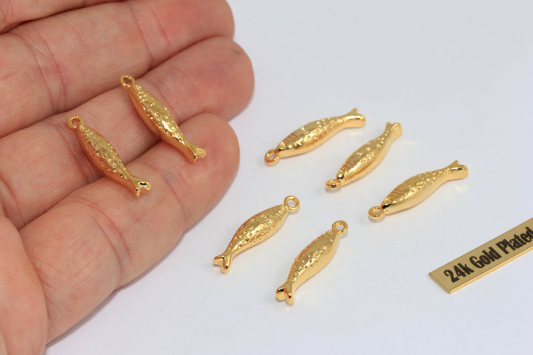 24k Gold Plated Fish Pendant, Gold Fish Charm for Jewelry Making, Decorative Animal Pendant, DIY Jewelry Supply , Zrcn956