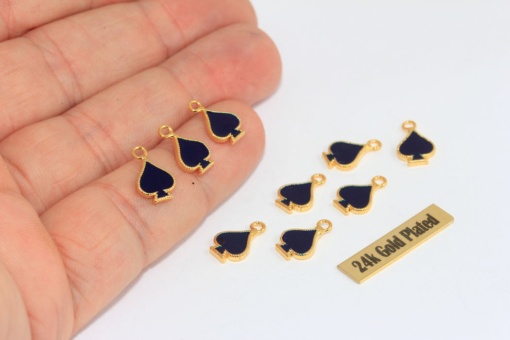 24k Gold Plated Heart Charm, Navy Blue Enamel Heart Pendant, Gold Brass Jewelry Charm, Jewelry Making Supply , Zrcn926