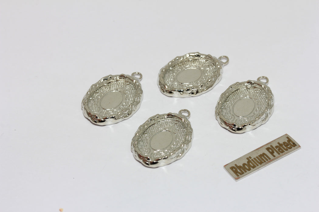 Rhodium Plated Bezel Frame, Inner 13x18mm Oval Brass Bezel Setting, Silver Tone Pendant Blank, Jewelry Making Supply , Zrcn934-1
