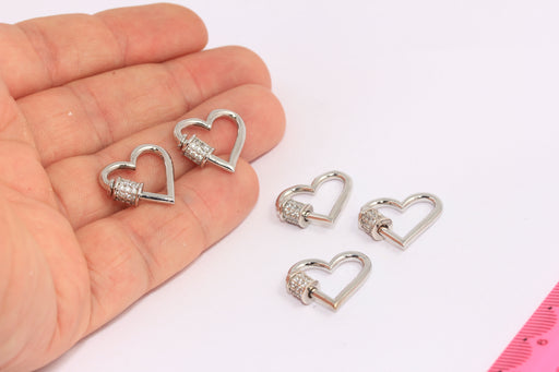 Rhodium Plated Heart Screw Clasp