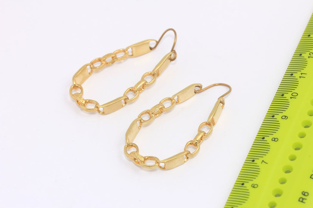 27x38mm Raw Brass Drop Earrings, Long Chain Style Earrings, SLM4-1