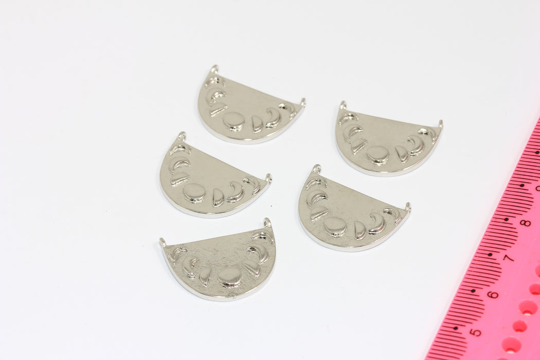 15x23mm Rhodium Plated Moon Medallion, Moon Phase Pendant, Semicircle Charms, MGN92