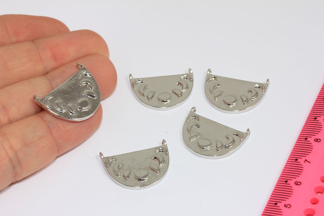 15x23mm Rhodium Plated Moon Medallion, Moon Phase Pendant, Semicircle Charms, MGN92