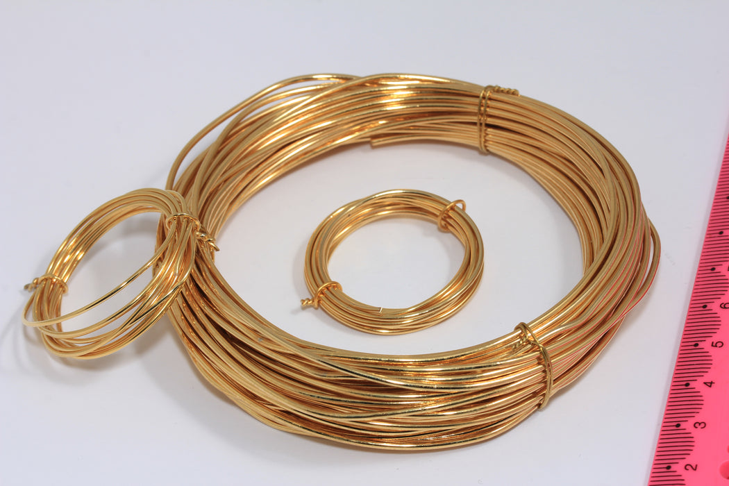 24k Shiny Gold Plated Thick Strong Wire, Optional Diameter Wrapping Jewelry Wire, WR