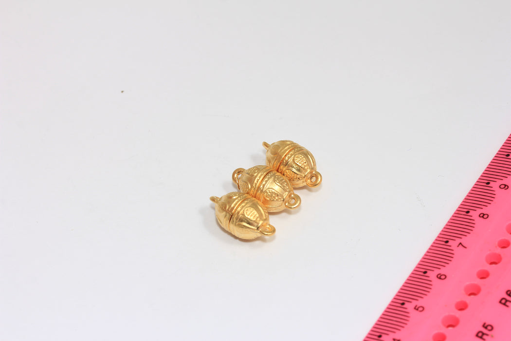 10x13mm 24k Matt Gold Half Ball Clasps, Oval Magnetic Clasp, MGN7