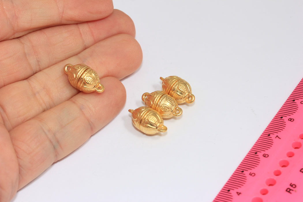 10x13mm 24k Matt Gold Half Ball Clasps, Oval Magnetic Clasp, MGN7