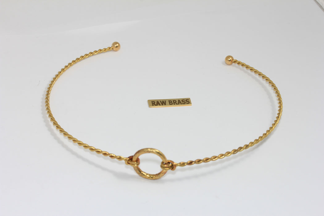2,6mm Raw Brass Braided Wire Choker Necklace, Neck Cuff Necklace With Circle, Opening Screw Clasp, TVF45