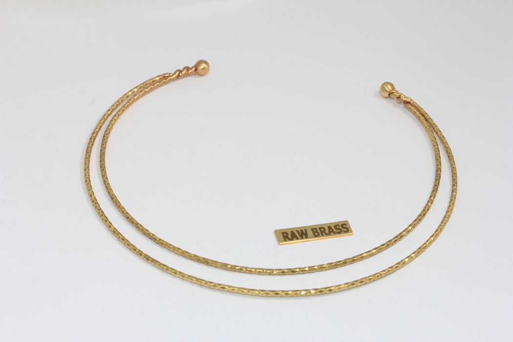 2mm Raw Brass Double Wire Choker Necklace, Open Cuff Stacking Necklace, Screw Clasp Choker, TVF48