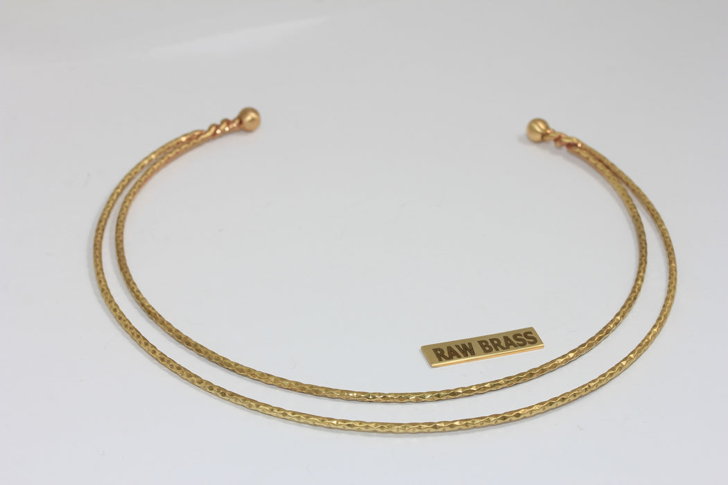 2mm Raw Brass Double Wire Choker Necklace, Open Cuff Stacking Necklace, Screw Clasp Choker, TVF48