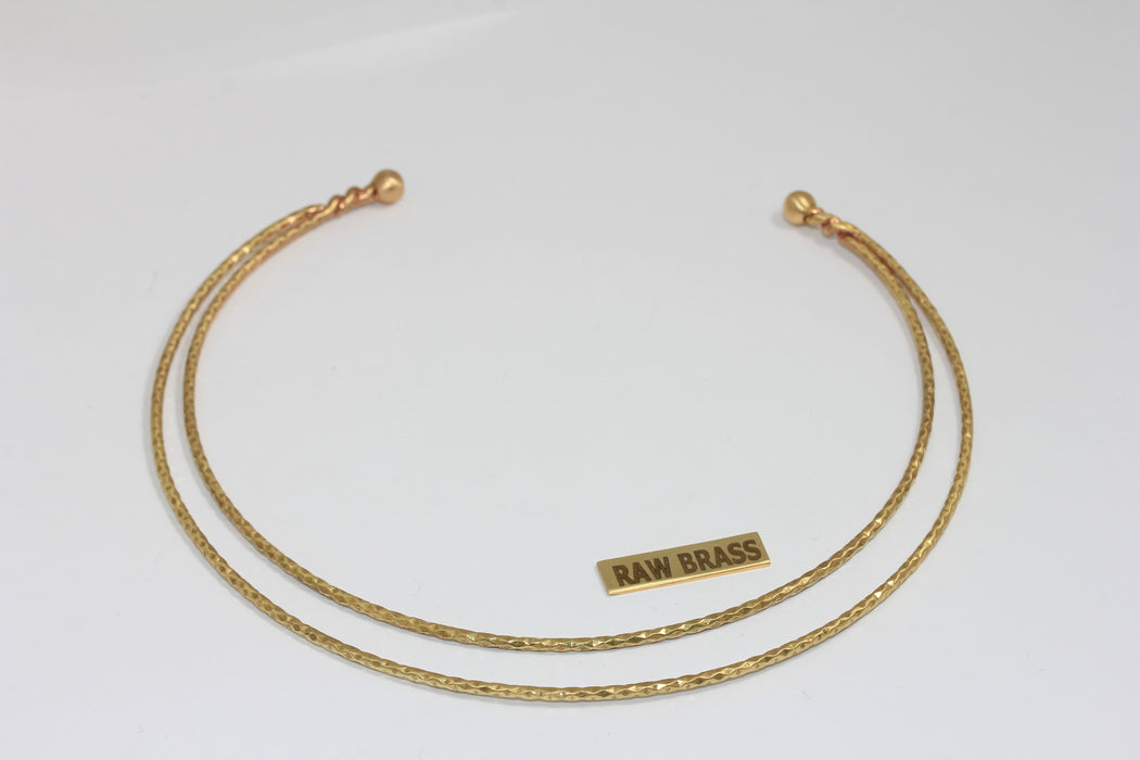 2mm Raw Brass Double Wire Choker Necklace, Open Cuff Stacking Necklace, Screw Clasp Choker, TVF48