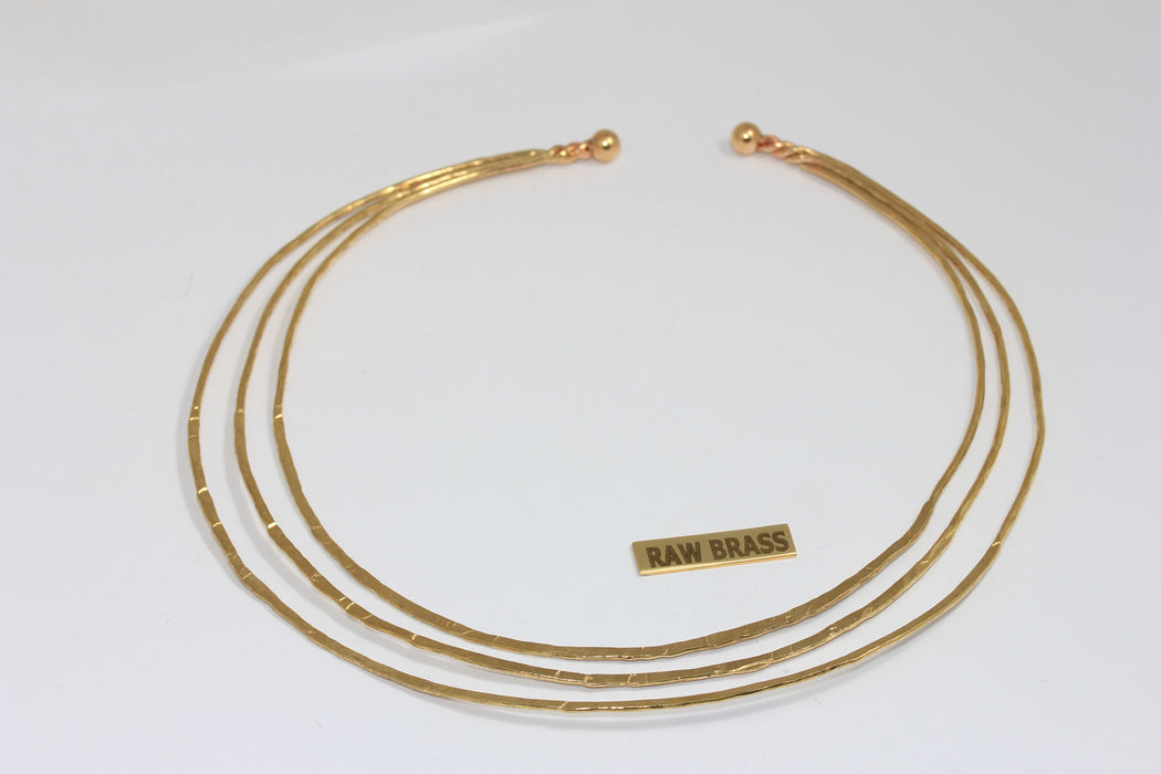 1,5mm Raw Brass Triple Wire Choker Necklace, Open Cuff Stacking Necklace, TVF41