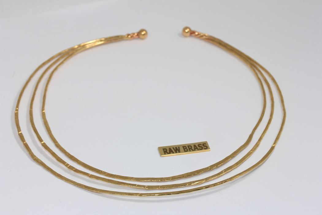 1,5mm Raw Brass Triple Wire Choker Necklace, Open Cuff Stacking Necklace, TVF41
