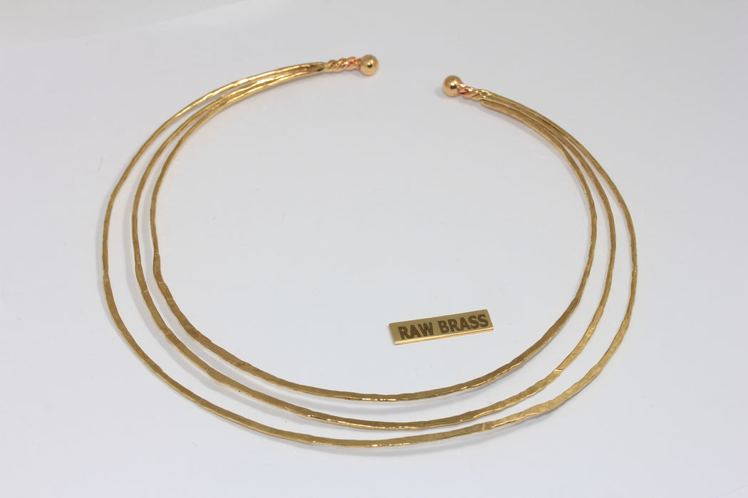 1,5mm Raw Brass Triple Wire Choker Necklace, Open Cuff Stacking Necklace, TVF41